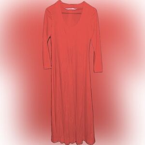 Vintage Hand-Sewn V-Neck Dress, Coral, Fits Size S/M, EUC